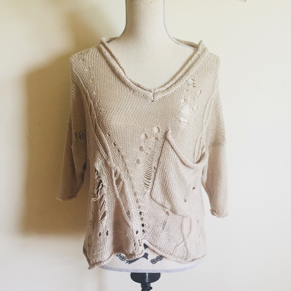 Ripped knitted top xs classic beige Sumer top